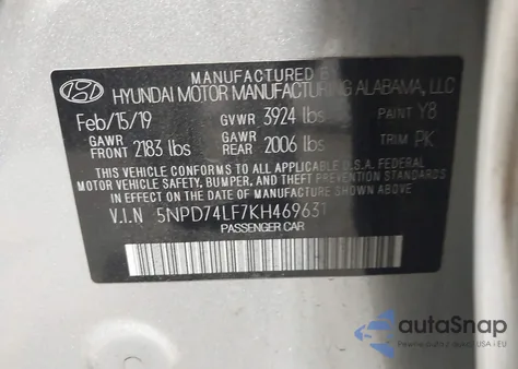 2019 Hyundai Elantra Se z USA, uszkodzony, nr VIN 5NPD74LF7KH469631